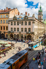 Image showing Old  tram is in the historic center of Lviv.