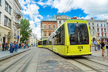 Image showing Old  tram is in the historic center of Lviv.