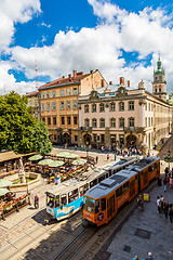 Image showing Old  tram is in the historic center of Lviv.