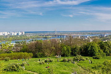 Image showing Cityscape of Kiev, Ukraine. Green trees, landscape