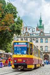 Image showing Old  tram is in the historic center of Lviv.