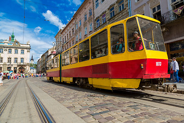 Image showing Old  tram is in the historic center of Lviv.