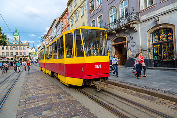 Image showing Old  tram is in the historic center of Lviv.