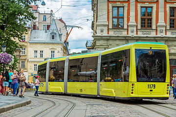 Image showing Old  tram is in the historic center of Lviv.