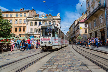 Image showing Old  tram is in the historic center of Lviv.