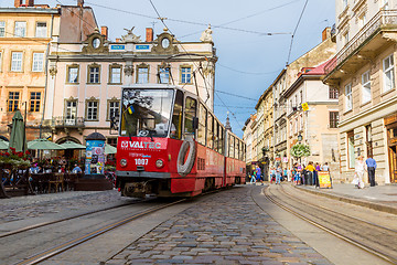 Image showing Old  tram is in the historic center of Lviv.