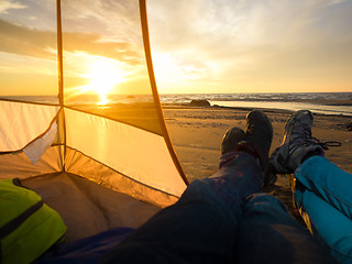 Image showing Tourism autumn, close up legs 