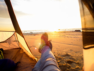 Image showing Tourism autumn, close up legs 