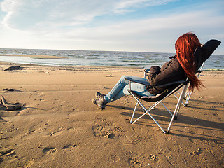 Image showing woman sitting on deckchair