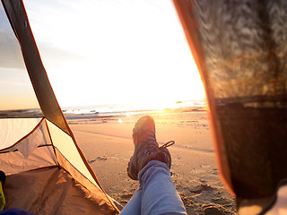 Image showing Tourism autumn, close up legs 