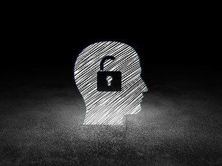 Image showing Business concept: Head With Padlock in grunge dark room