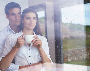 Image showing relaxet young couple drink first morning coffee