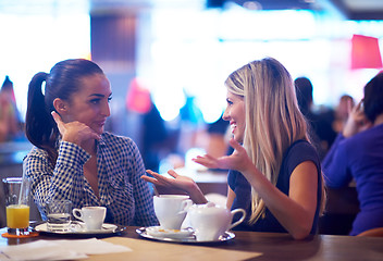 Image showing girls have cup of coffee in restaurant