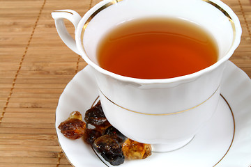 Image showing Black tea and sugar