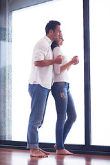 Image showing relaxet young couple drink first morning coffee