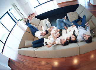 Image showing friends group get relaxed at home