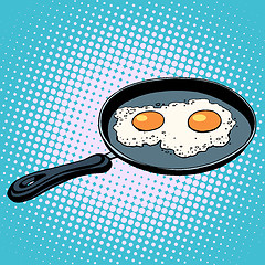 Image showing Frying pan with fried eggs finished dish