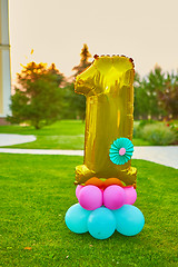 Image showing Golden number 1 made of inflatable balloon