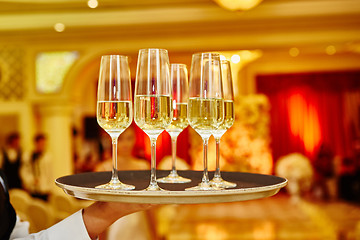 Image showing Waiter serving champagne on a tray