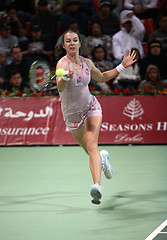 Image showing Galina Voskoboeva playing Sharapova in Doha, Feb 2007