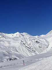 Image showing Ski slope and ropeway at nice sun day