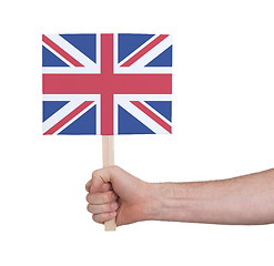 Image showing Hand holding small card - Flag of the UK