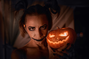 Image showing Horrible girl with scary mouth and eyes