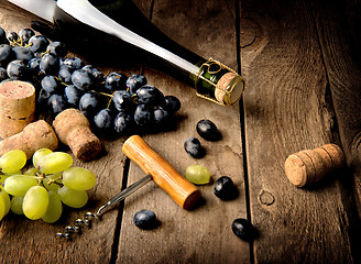 Image showing Grape and wine on table