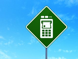 Image showing Money concept: ATM Machine on road sign background