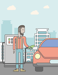 Image showing Man filling up fuel into car.