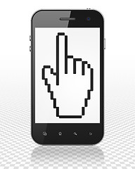 Image showing Social network concept: Smartphone with Mouse Cursor on display