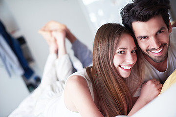 Image showing couple relax and have fun in bed