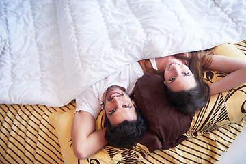 Image showing couple relax and have fun in bed