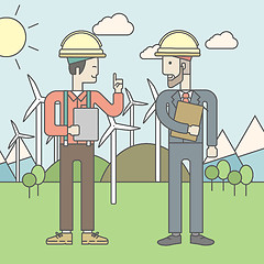 Image showing Two man with wind turbines.