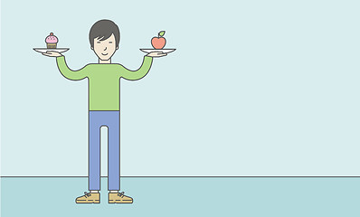 Image showing Man with apple and cake.