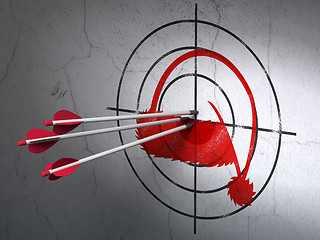 Image showing Entertainment, concept: arrows in Christmas Hat target on wall background