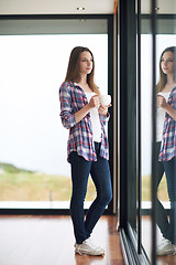 Image showing relaxet young couple drink first morning coffee