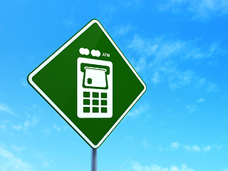 Image showing Banking concept: ATM Machine on road sign background