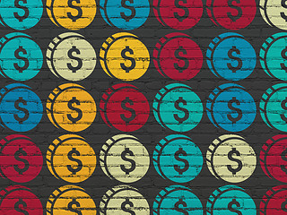 Image showing Banking concept: Dollar Coin icons on wall background