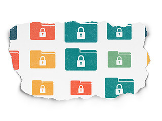 Image showing Business concept: Folder With Lock icons on Torn Paper background