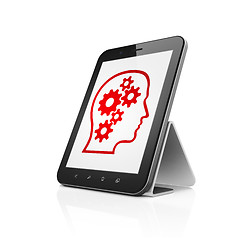Image showing Data concept: Tablet Computer with Head With Gears on display