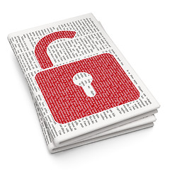 Image showing Information concept: Opened Padlock on Newspaper background