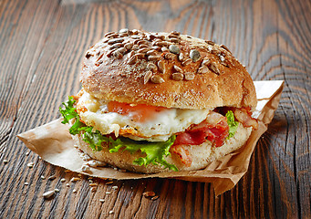 Image showing healthy sandwich on wooden table