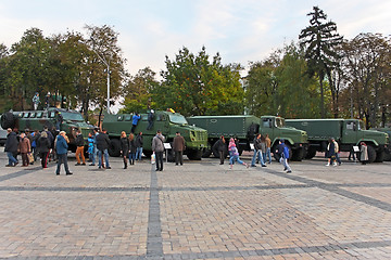 Image showing Military vehicles on exhibition in Kyiv, Ukraine