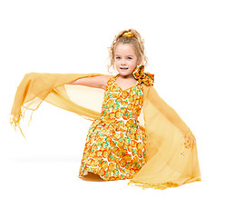 Image showing Little Girl in a Yellow Dress with Shawl Posing