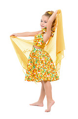 Image showing Little Girl in a Yellow Dress with Shawl Posing