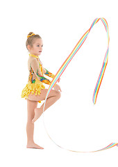 Image showing Little Gymnast Practicing with a Ribbon