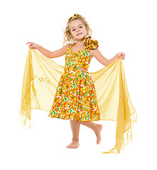 Image showing Little Girl in a Yellow Dress with Shawl Posing