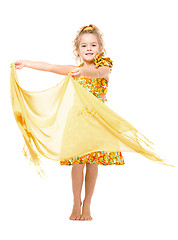 Image showing Little Girl in a Yellow Dress with Shawl Posing