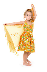 Image showing Little Girl in a Yellow Dress with Shawl Posing